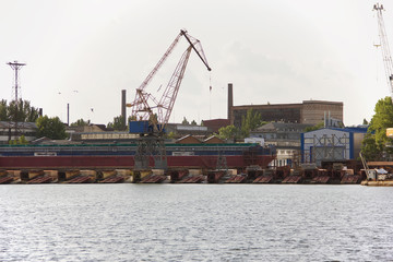 cargo ship and crane. Container terminal. for delivery and transportation. Industrial Container Shipping Commercial Port - Image