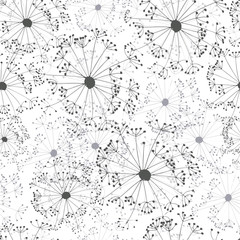 Black and white radial elements pattern. Seamless background with abstract dandelion flowers for , cards, textile, wallpapers, web pages.