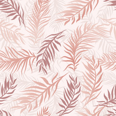 Modern Seamless pattern with pink palm leaves on a white background. - 334257840