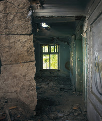 abandoned house. Chernobyl region. The lost city of Pripyat. Modern ruins. Ukraine. Kiev region.