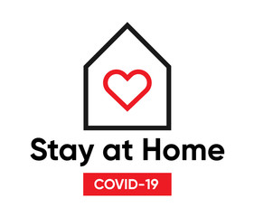 Typography Design Logo Stay at Home Covid-19. Social media campaign and coronavirus prevention. Editable Line Vector
