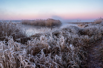 Rzeka Narew. Słoneczny poranek z przymrozkiem. Narwiański Park Narodowy. Podlasie. Polska © podlaski49