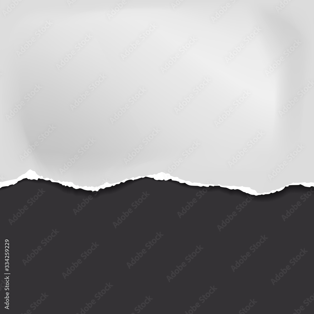 Aufkleber piece of torn, ripped crumple white paper with soft shadow is on black background for text. vector i