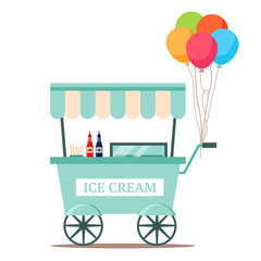 Ice cream cart with frozen sweet food on white