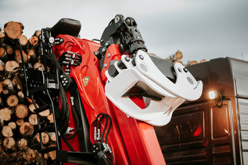 A truck transporting wood from the forest, wood storage