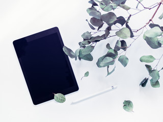 The concept of working on a tablet for illustrators, freelancers, home use. An electronic tablet, a...