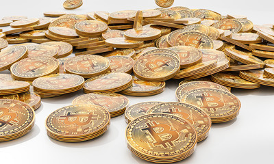 Many coins on a white background