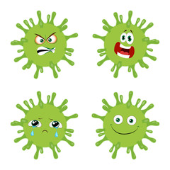 Coronavirus smiley set. Different emoji. New type of virus