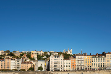 Fototapeta na wymiar View of Lyon city with big blue sky