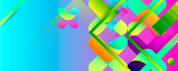 Bright juicy colors background with geometric elements, lines and dots for text, universal design, banner concept