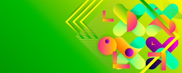 Obraz na płótnie Canvas Bright juicy colors background with geometric elements, lines and dots for text, universal design, banner concept