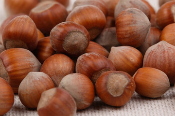 A pile of hazelnuts. Close-up.