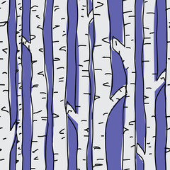 Birch trees seamless pattern on blue background. Seamless, repeat vector illustration surface pattern design