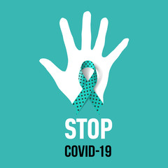 Fototapeta premium Symbolic Ribbon Over Open Hand Palm. Illustration Dedicated to the Virus Epidemic (2019-nCoV). Medical Healthcare Concept of Fight Against Deadly SARS-CoV-2 Spread in the World