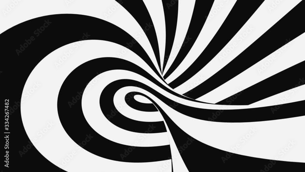 Wall mural black and white psychedelic optical illusion. abstract hypnotic animated background. spiral geometri