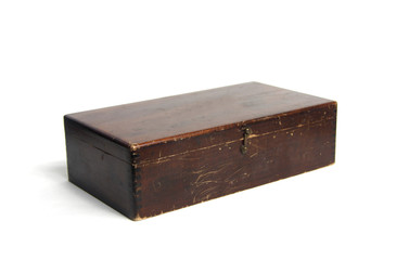 closed wooden box for needlework isolated on white background