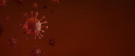 Coronavirus outbreak and coronaviruses influenza background pandemic medical health risk concept 3D render red left