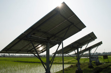 solar panels produce electric which can run submerge water pump for irrigation of water in...