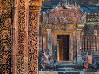 Fototapeta na wymiar Banteay Srei, the temple of Angkor, old building from the tenth century, Siem Reap, Cambodia
