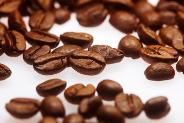 Roasted coffee beans on a table