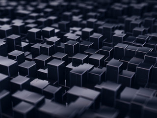 Abstract city like geometric background, Black random cubes backdrop