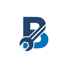 Letter B Wrench Logo Design. Handyman Repair Service. Technology Construction Industry Vector Icon