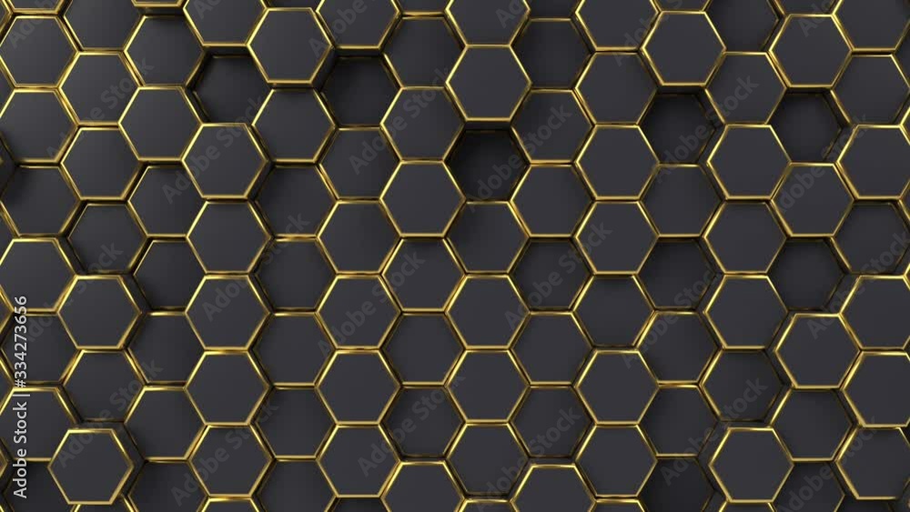 Poster hexagonal moving looping background. animated hexagons, honeycomb pattern. 3d render motion graphics