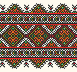embroidered good like old handmade cross-stitch ethnic Ukraine pattern. Ukrainian towel with ornament