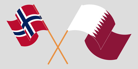 Obraz premium Crossed and waving flags of Norway and Qatar
