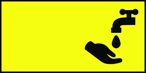 A sign with the outline of a washing hand. Suitable for writing any rule. During a coronavirus pandemic, this placard can be used in various areas.