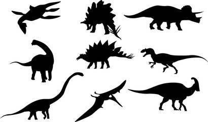 Image of silhouettes in different representatives of the Jurassic period. Dinosaurs 