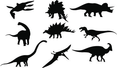 Image of silhouettes in different representatives of the Jurassic period. Dinosaurs Vector image. EPS10