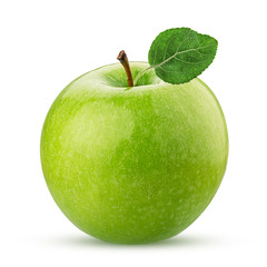 Green apple with leaf