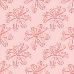 Soft pink bunch of leaves vector repeat pattern. Romantic greenery seamless illustration background.