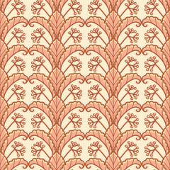 Vintage style botanical seamless vector pattern. Leaves and berries illustration background.