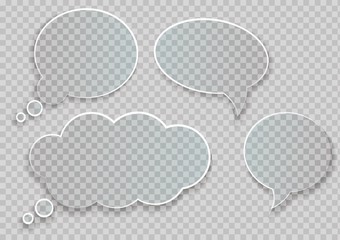 Vector set of realistic isolated glossy glass speech bubbles on the transparent background.