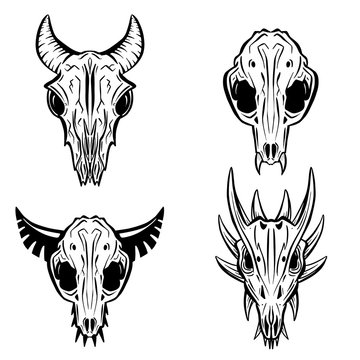 Imaginary Hand Drawn Animal Skull Carton Logo Illustration Vectors