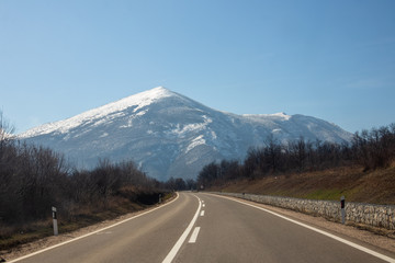 Rtanj mountain in Serbia with peak covered with snow