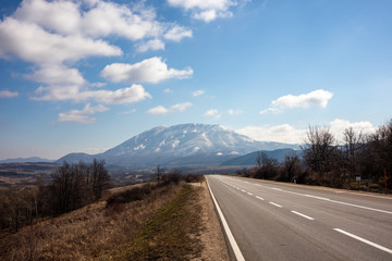 Rtanj mountain in Serbia with peak covered with snow