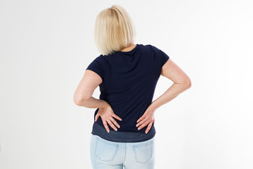 Woman female back ache, back pain, Female body showing pain in back spine.Medical concept,Middle...