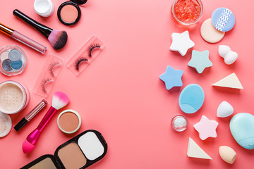 Multiple Beauty Tools On Pink Background