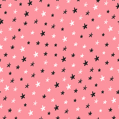 Doodle Stars Seamless Pattern. Vector Holiday or Birthday Design. Starry Space Sky Vector Festive Background