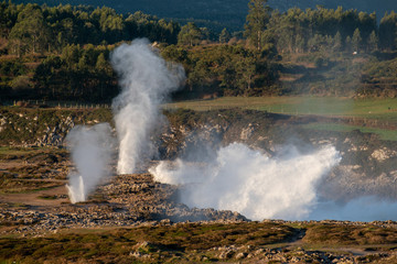 Blowholes at Bufones de Pria after a heavy storm, Asturias, Spain
