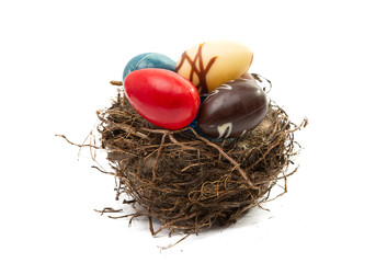 chocolate easter eggs in nest