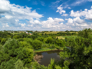 Fototapeta na wymiar Picturesque summer countryside landscape in Russia from a height