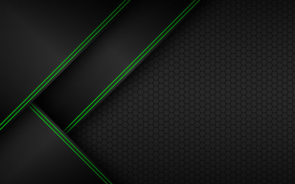 Black and green material perforated background. Corporate design with polygonal grid. Vector technology background