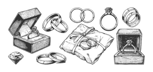 Wedding Rings and Jewelry - obrazy, fototapety, plakaty