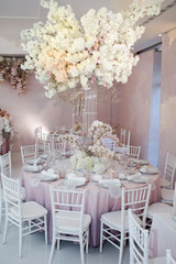 Magnificent table setting for celebrating weddings and other banquets. Wedding decor