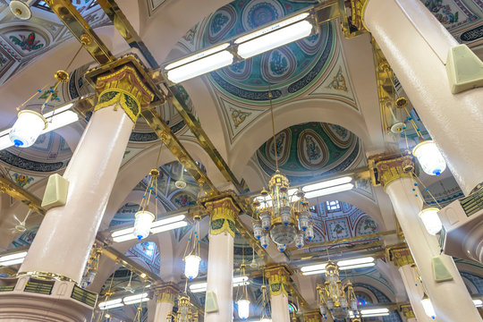 Interior of Nabawi Mosque at Saudi Arabia