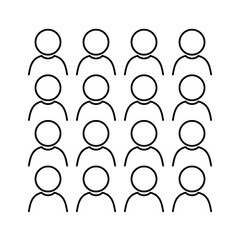 Graphic of multiple people gathering very close together, not following social distancing. Vector illustration in black and white for websites or applications.